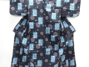 アンティーク　木綿本場久留米絣　渦巻きに花模様単衣着物